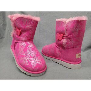 UGG Girls K Bailey Button Butterfly Slip-On Boots Suede Pink Size 4 NEW IN BOX!